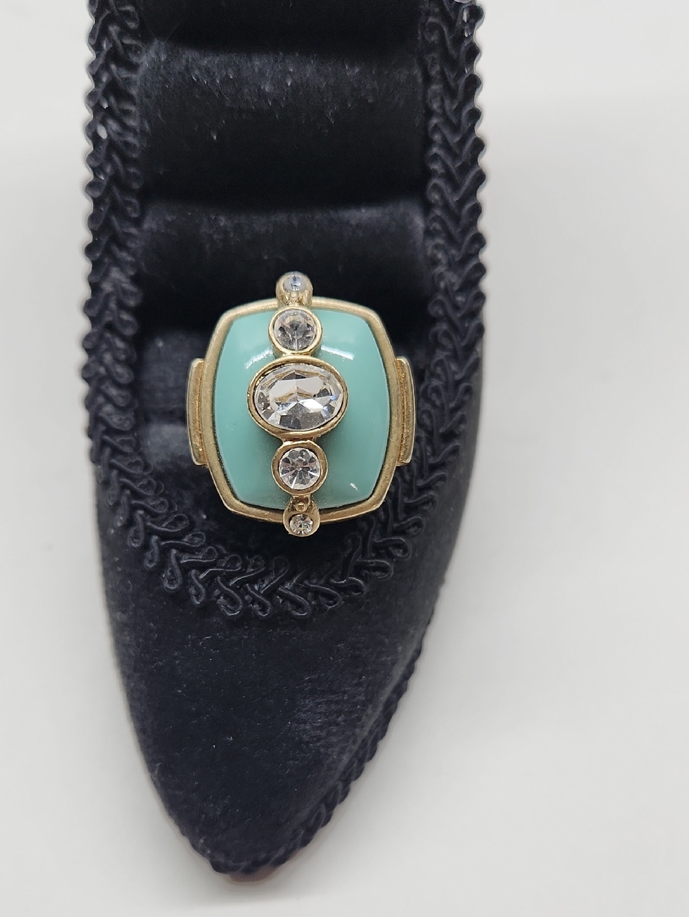 Lia Sophia Gold-Tone Ring with Mint Green Enamel and Clear Crystals